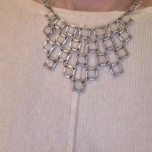 Stunning Geometric Statement Necklace – Silver Tone & Blush Pink